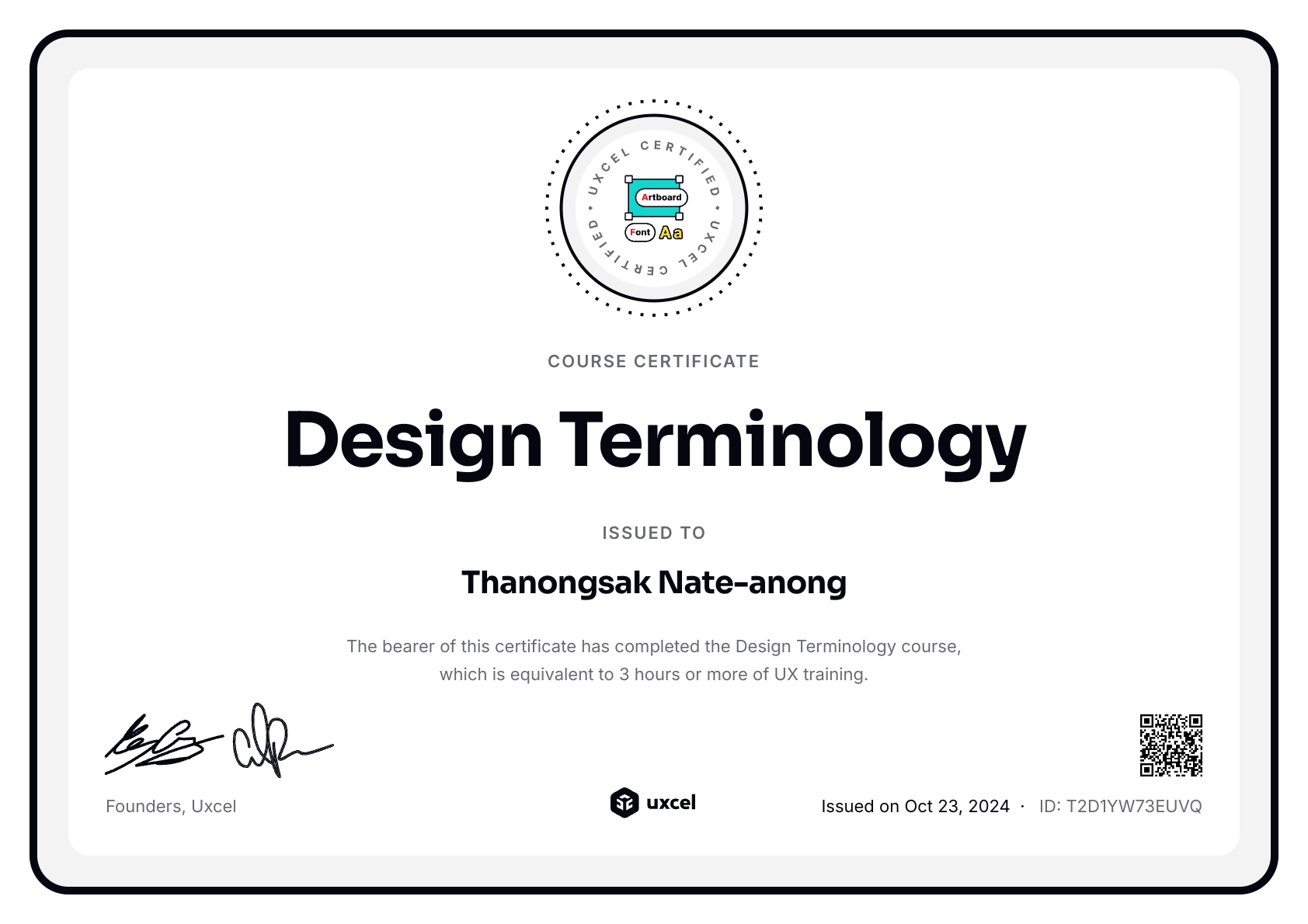 Thanongsak Nate-anong's certificate